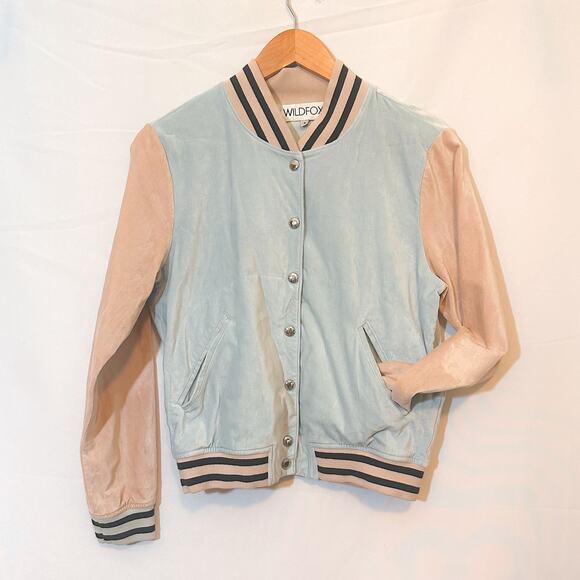 3 FOR $50! 🎁 WILDFOX Vintage Blase Pastel Pink Blue Velour Varsity Jacket - Picture 3 of 9
